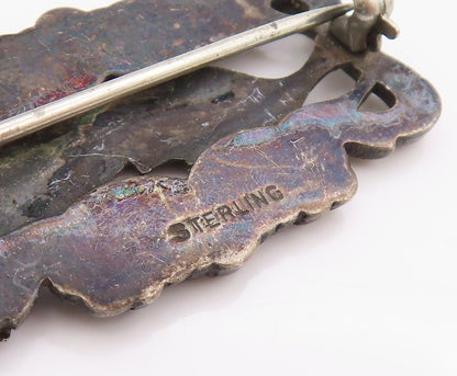 925 Sterling Silver Vintage Brooch Antique Etched Floral Botanical Pin  BP11826