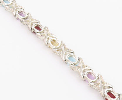 925 Silver  Vintage Topaz Garnet Citrine & Amethyst Chain Bracelet  BT8319