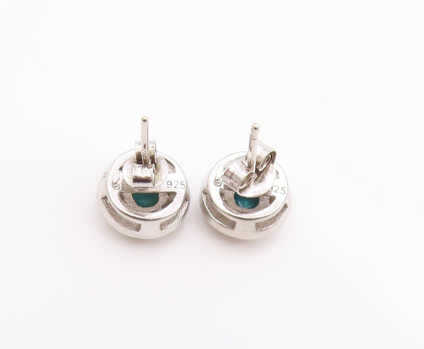 925 Sterling Silver Vintage Earrings Round Fire Opal & Halo CZ Studs  EG13702