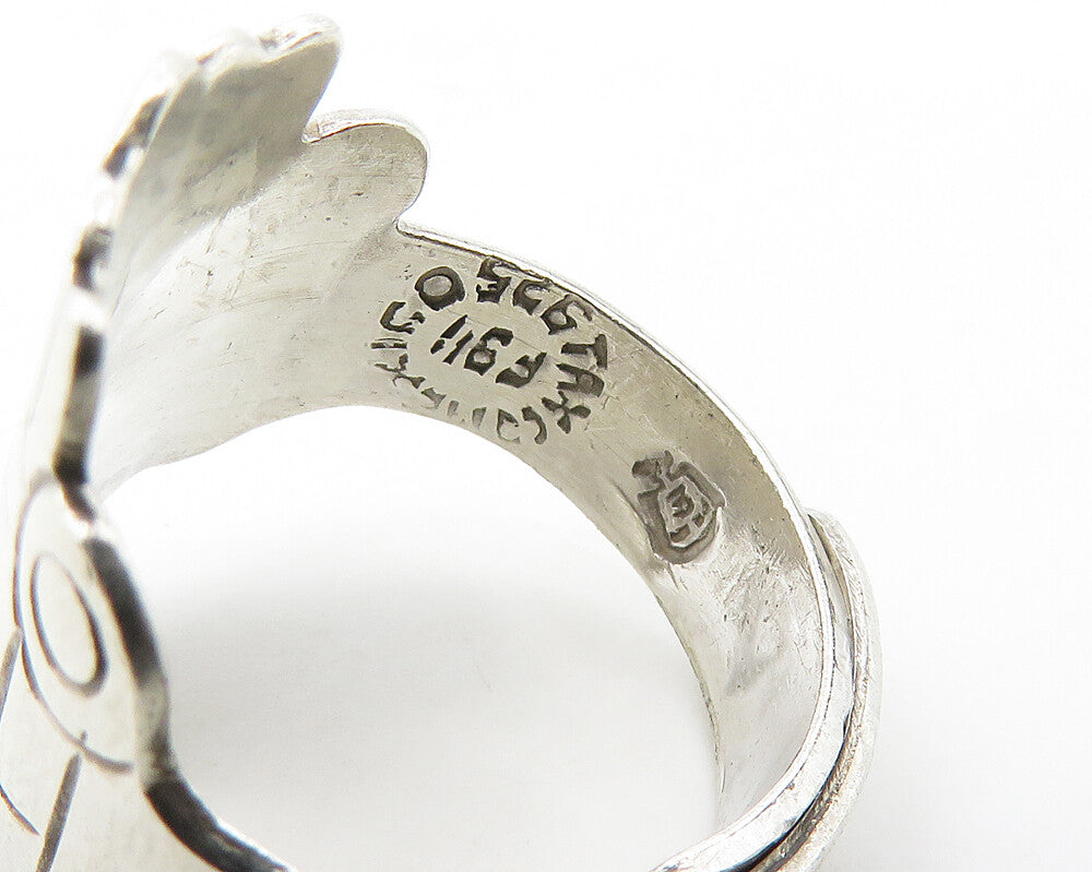 MEXICO 925 Silver  Vintage Warrior Head Adjustable Band Ring Sz 7  RG17511