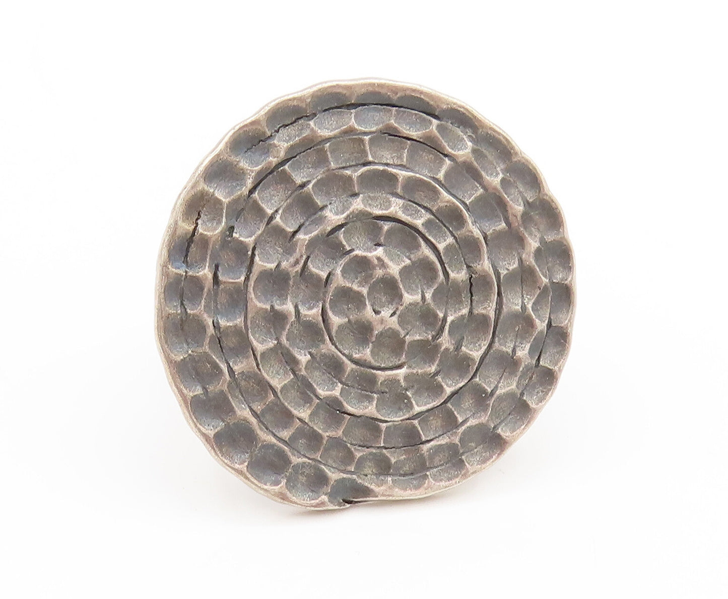 925 Silver  Vintage Dented Carved Large Round Adjustable Ring Sz 9.25  RG27050