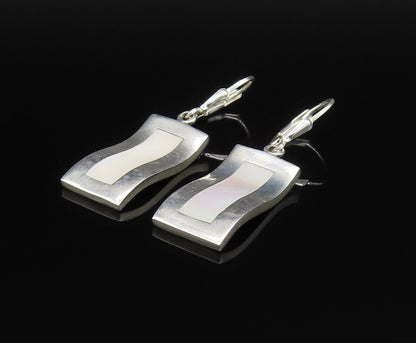 925 Silver  Vintage Inlaid Mother Of Pearl Curved Rectangle Earrings  EG11887