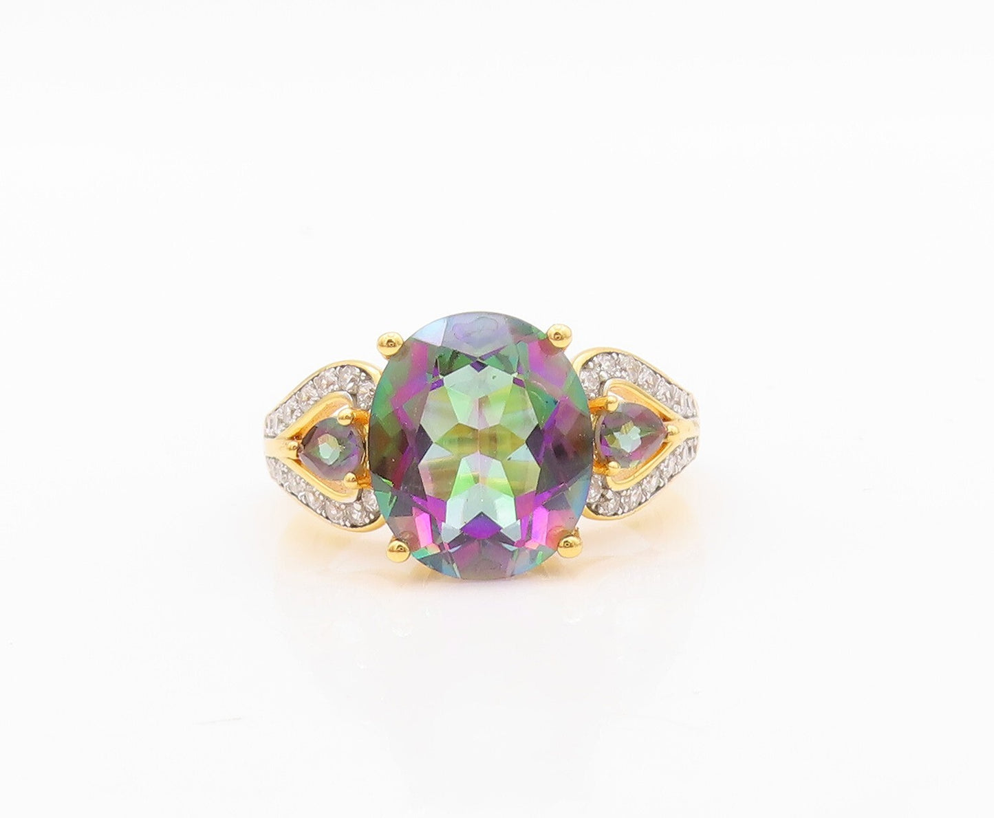 925 Sterling Silver Vintage Ring Gold Plated Mystic Topaz CZ Inlay Sz 7 RG30425
