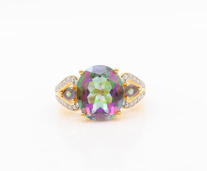 925 Sterling Silver Vintage Ring Gold Plated Mystic Topaz CZ Inlay Sz 7 RG30425