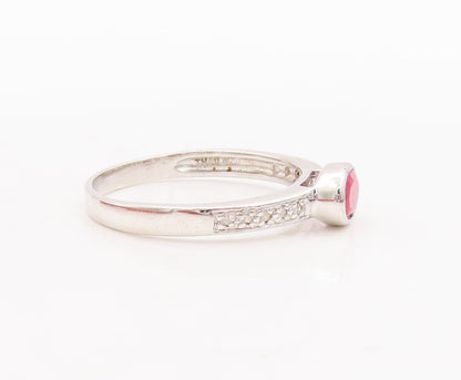 925 Sterling Silver Vintage Ring Oval Cut Ruby Real Diamonds Inlay Sz 8 RG29234