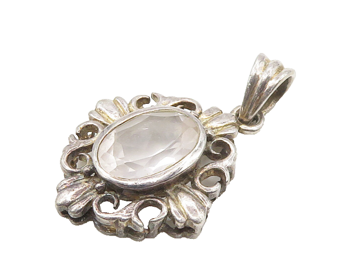 925 Sterling Silver  Vintage Faceted Topaz Swirl Flower Motif Pendant  PT14556