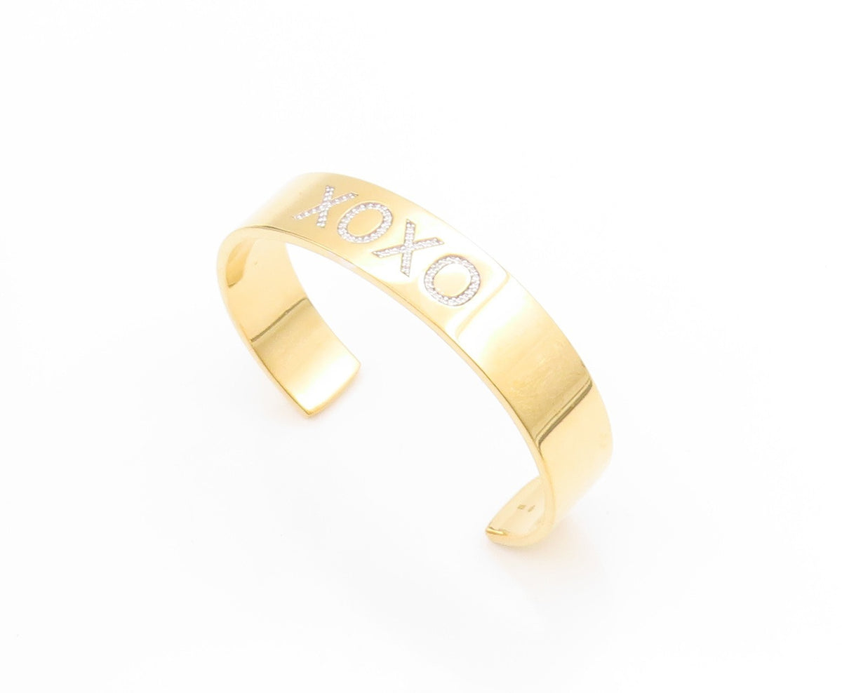 925 Sterling Silver Vintage Bracelet Gold Plated CZ XOXO Love Affection  BT11377