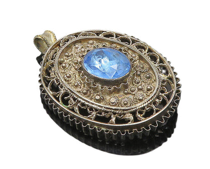 ISRAEL 925 Silver  Vintage Blue Topaz Pretzel Swirl Floral Brooch Pin  BP7226