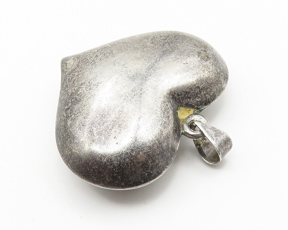 925 Sterling Silver  Vintage Dark Tone Puffy Smooth Love Heart Pendant  PT8264