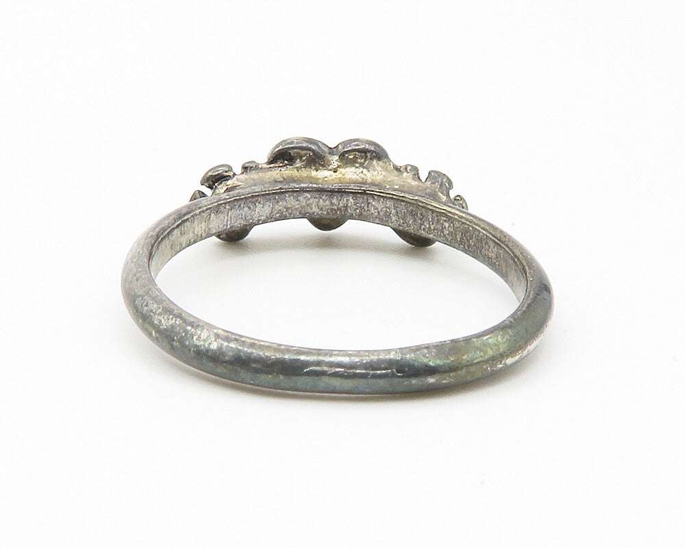 925 Sterling Silver  Vintage Oxidized Love Heart Band Ring Sz 7.5  RG11743