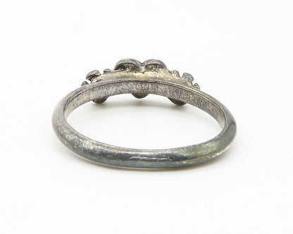 925 Sterling Silver  Vintage Oxidized Love Heart Band Ring Sz 7.5  RG11743