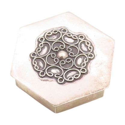 925 Sterling Silver Vintage Pill Box ISRAEL Floral Hexagon Trinket OPENS  TR4057