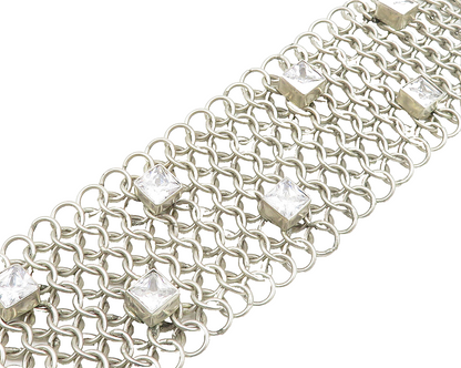 925 Sterling Silver  Vintage Cubic Zirconia Circle Link Chain Bracelet  BT7223