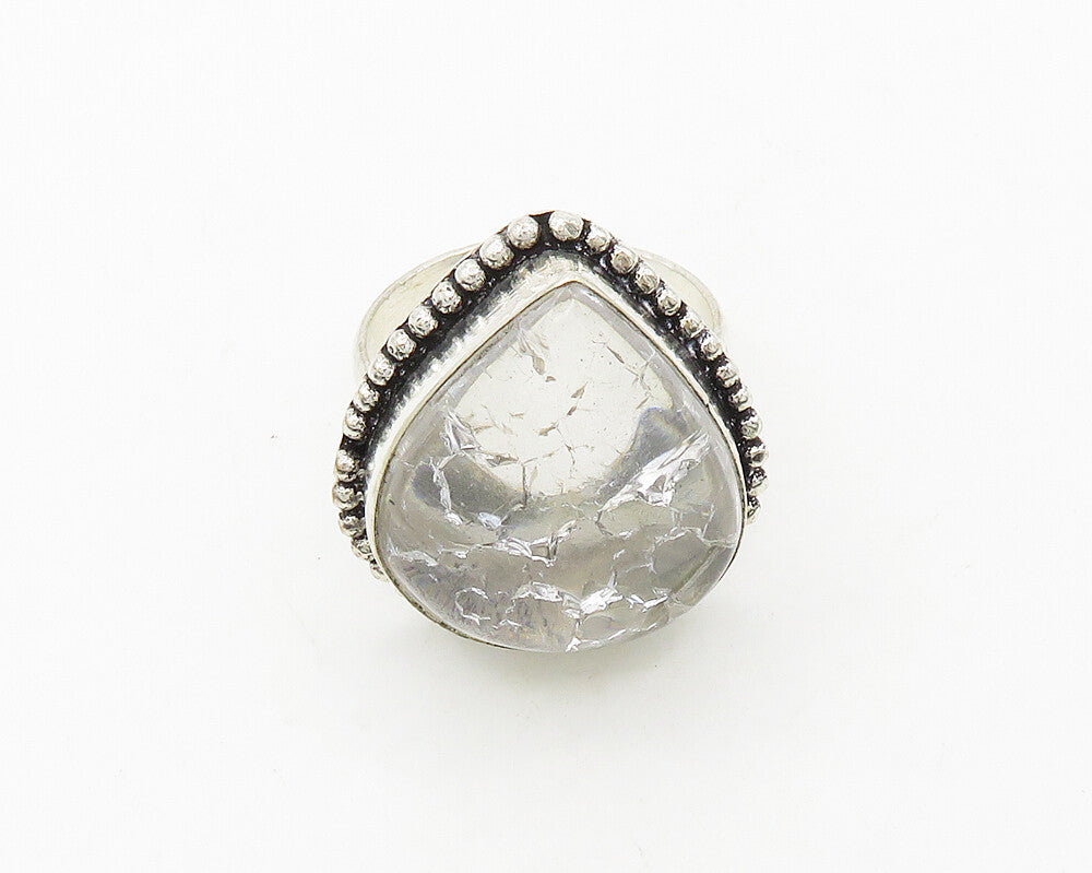 925 Sterling Silver  Vintage Quartz Love Heart Cocktail Ring Sz 10.5  RG19697