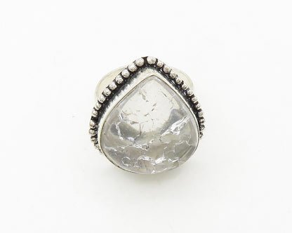 925 Sterling Silver  Vintage Quartz Love Heart Cocktail Ring Sz 10.5  RG19697