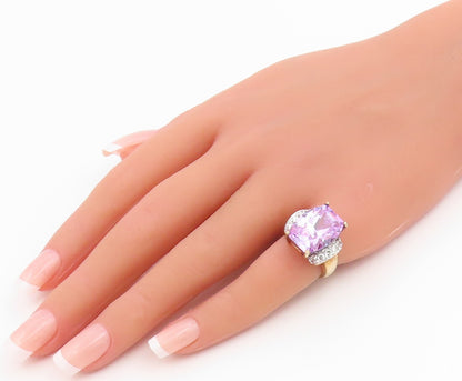 925 Sterling Silver Vintage Ring Gold Plated Amethyst & CZ Band  Sz 5  RG35493