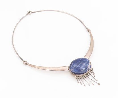 925 Sterling Silver Vintage Necklace TAXCO Cabochon Lapis Lazuli Choker  NE4754