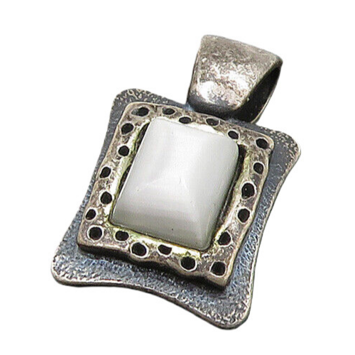 925 Sterling Silver  Vintage Mother Of Pearl Dark Tone Square Pendant  PT18771