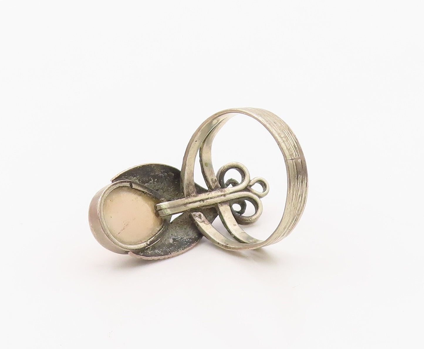 925 Sterling Silver Vintage Ring NAVAJO Pink Opal Leaf Motif  Sz 5.5  RG36367