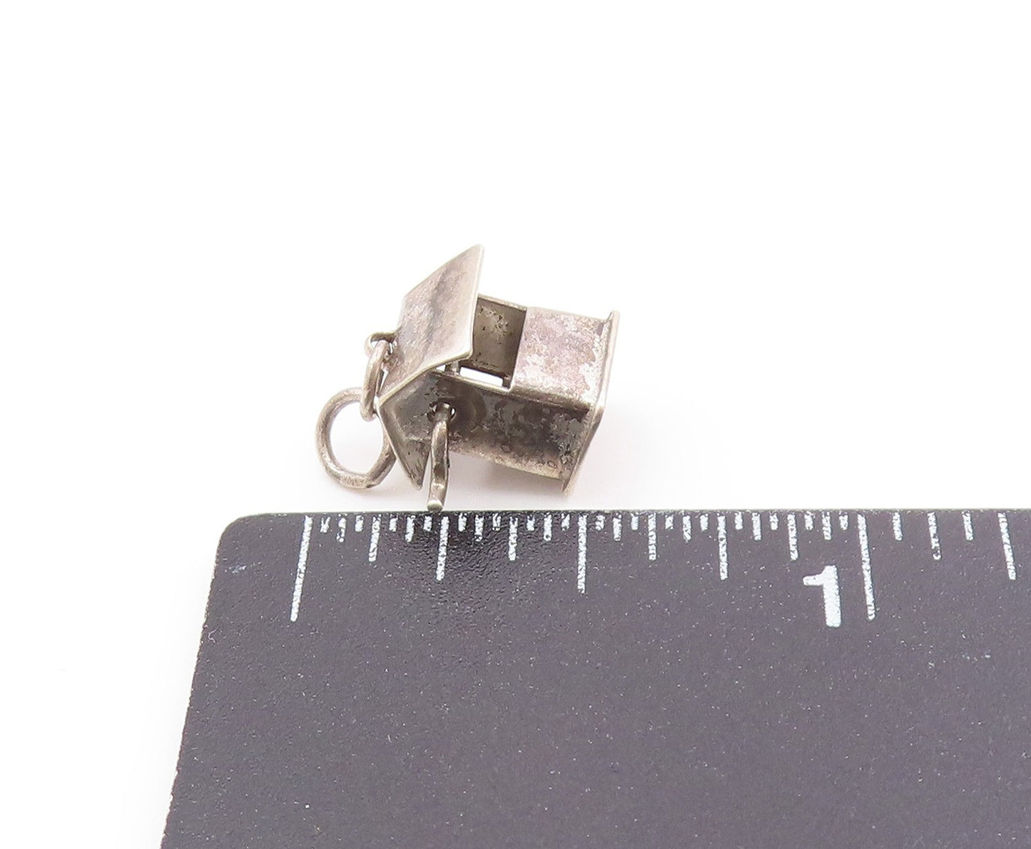 925 Sterling Silver  Vintage Petite Bird House Dark Tone Pendant  PT15987