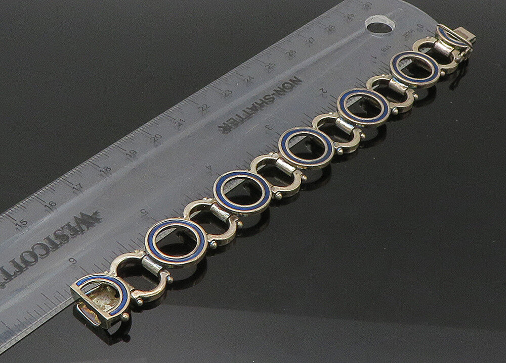 UNO AERRE 925 Silver  Vintage Enamel Open Circle Link Chain Bracelet  BT8883