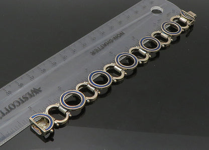 UNO AERRE 925 Silver  Vintage Enamel Open Circle Link Chain Bracelet  BT8883