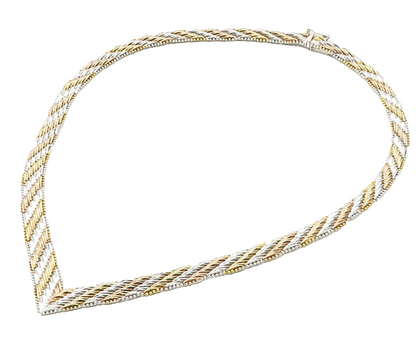 925 Sterling Silver  Vintage Shiny Two Tone Striped Chain Necklace  NE2531