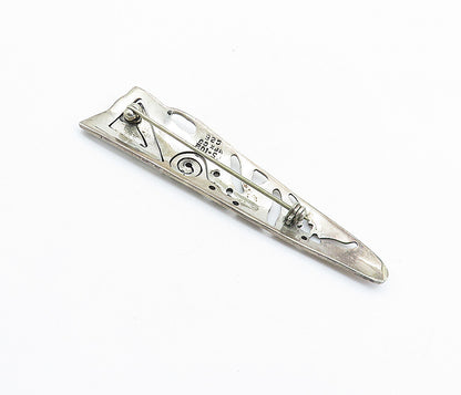 MEXICO 925 Sterling Silver Vintage Dark Tone Cutout Pattern Brooch Pin BP2397