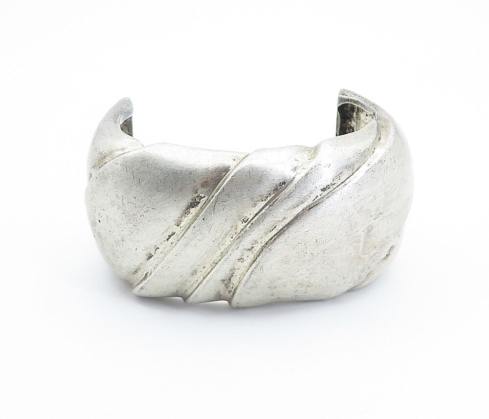 WS 925 Sterling Silver  Vintage Modernist Sculpted Large Cuff Bracelet  BT3361