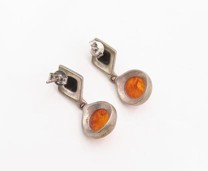 925 Sterling Silver Vintage Earrings Cabochon Amber Geometric Drop  EG13865
