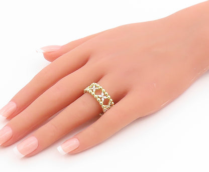 925 Sterling Silver Vintage Ring Gold Plated CZ Floral Link Band  Sz 10  RG35718
