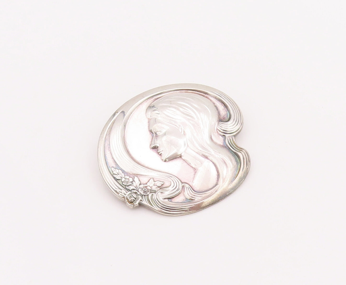 925 Sterling Silver Vintage Brooch Pin LUNT Solid Carved Girl Face  BP11017