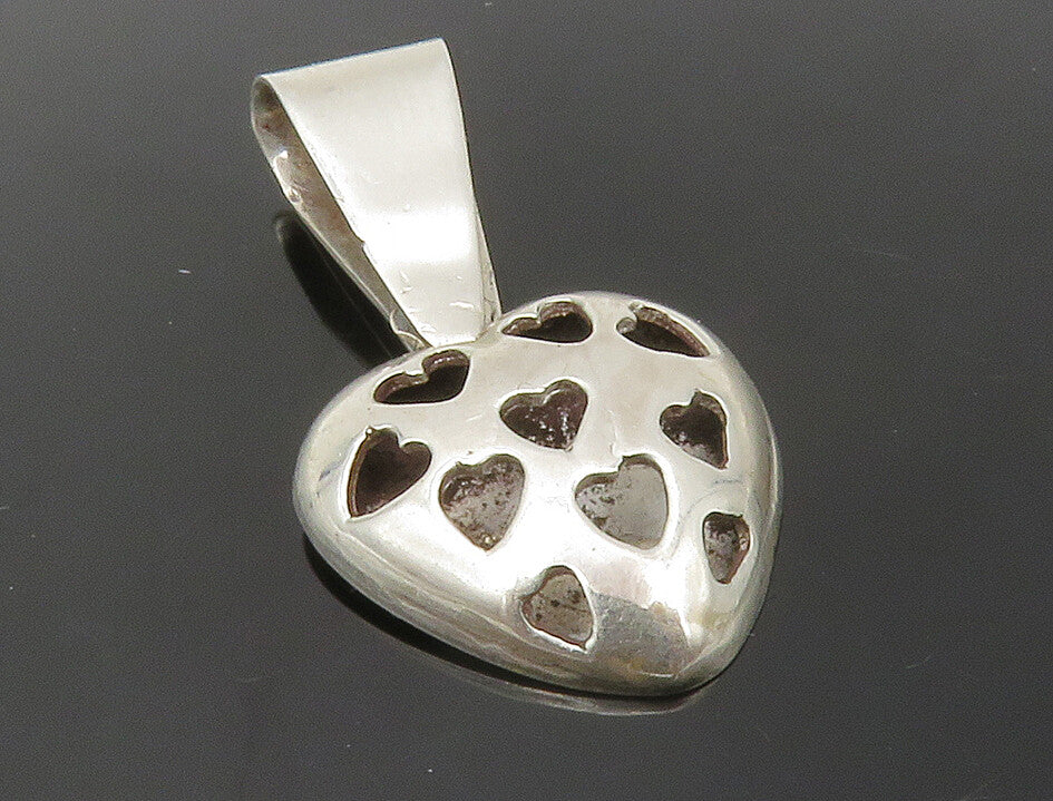 925 Sterling Silver  Vintage Cutout Love Heart Dome Drop Pendant  PT10087