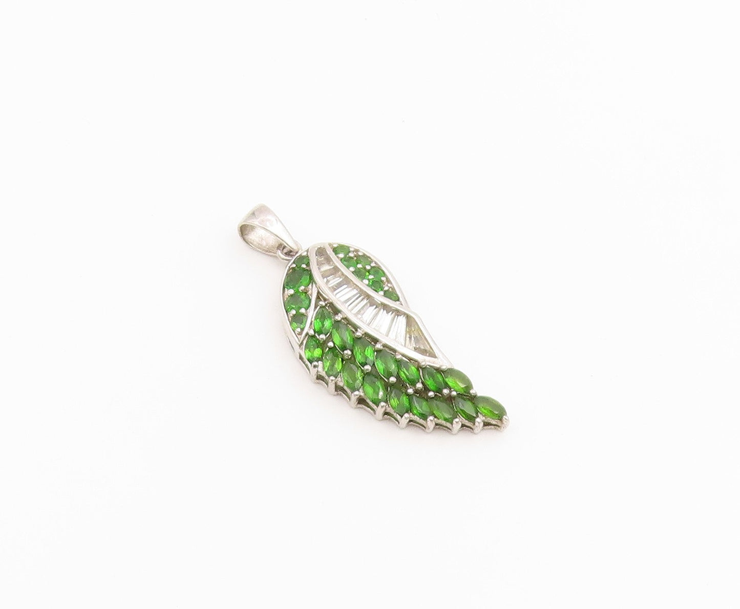 925 Sterling Silver Vintage Pendant Elegant Peridot & Topaz Angel Wing  PT26485