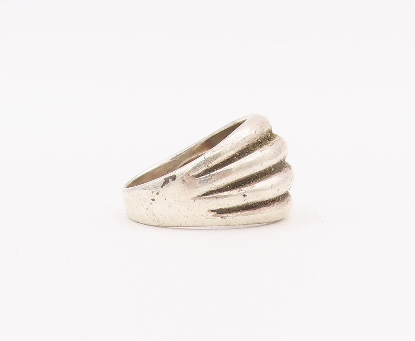 925 Sterling Silver Vintage Ring Solid Grooved Broad Dome Ring  Sz 9  RG28050