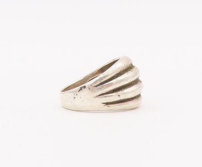 925 Sterling Silver Vintage Ring Solid Grooved Broad Dome Ring  Sz 9  RG28050