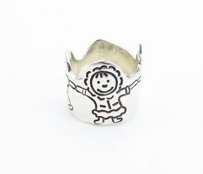 MEXICO 925 Silver  Vintage Children Holding Hands Band Ring Sz 6.5  RG6645