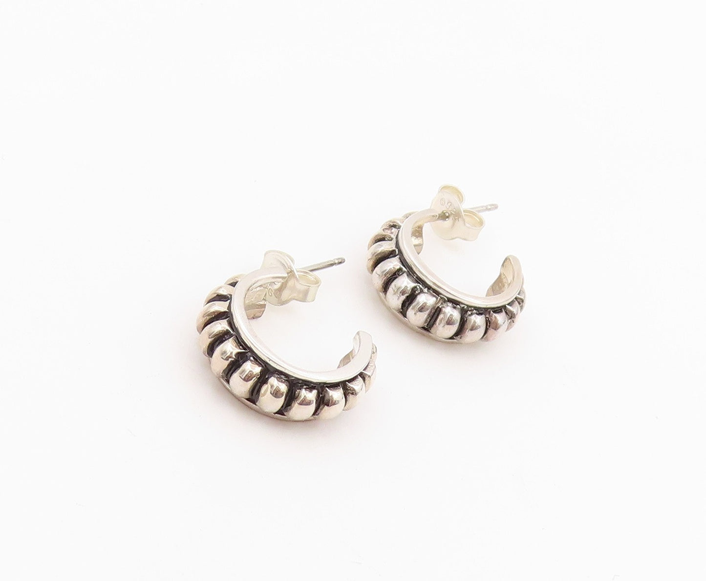 925 Sterling Silver Vintage Earrings ESPO Chunky Ribbed Crescent Studs  EG14472