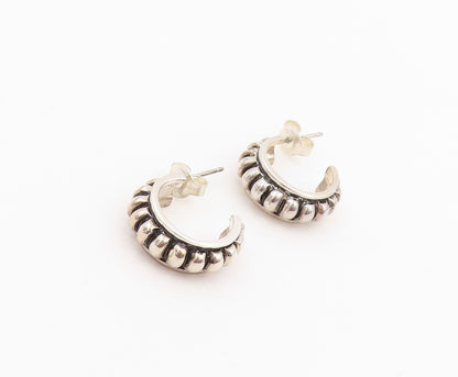 925 Sterling Silver Vintage Earrings ESPO Chunky Ribbed Crescent Studs  EG14472