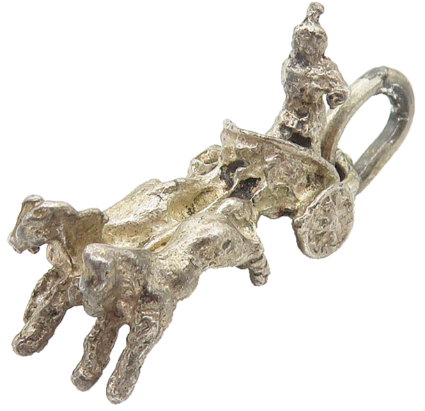 925 Sterling Silver  Vintage Sculpted Horse Drawn Carriage Pendant  PT8879