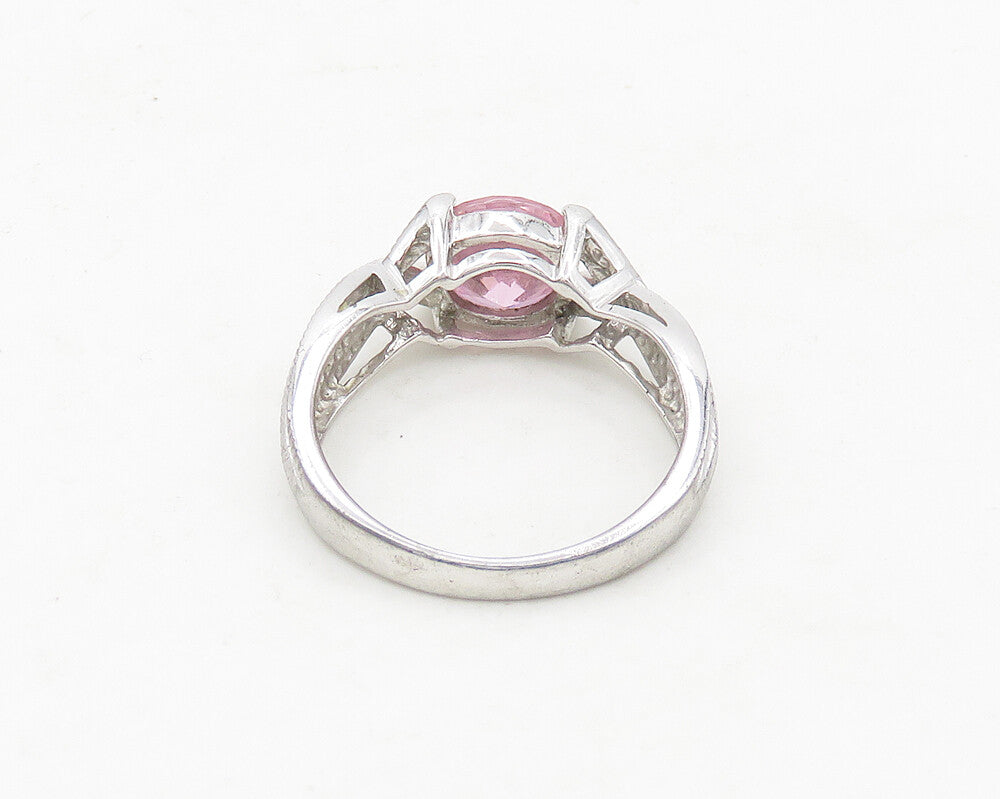 925 Sterling Silver  Pink Cubic Zirconia Ribbon Split Band Ring Sz 7.5 RG19126