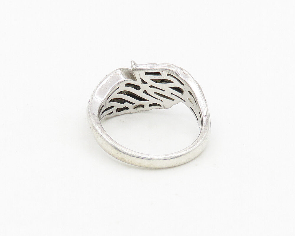925 Silver  Vintage Genuine Diamonds Angel Wings Motif Band Ring Sz 8  RG18673