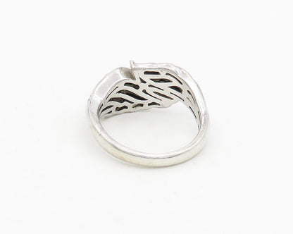 925 Silver  Vintage Genuine Diamonds Angel Wings Motif Band Ring Sz 8  RG18673