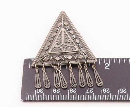 925 Silver  Vintage Triangular Floral & Diamond Pattern Brooch Pin  BP9427