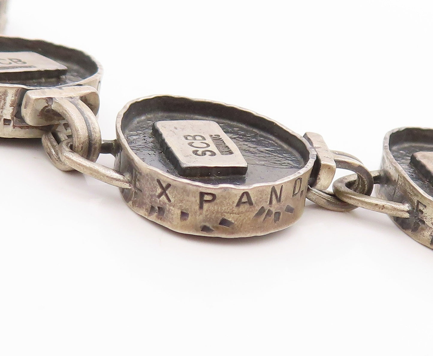 925 Sterling Silver Vintage Bracelet Etched Geometric Echoes Link Chain  BT11399
