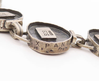 925 Sterling Silver Vintage Bracelet Etched Geometric Echoes Link Chain  BT11399