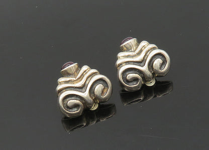 925 Sterling Silver  Vintage Cabochon Amethyst Non Pierce Drop Earrings EG9794
