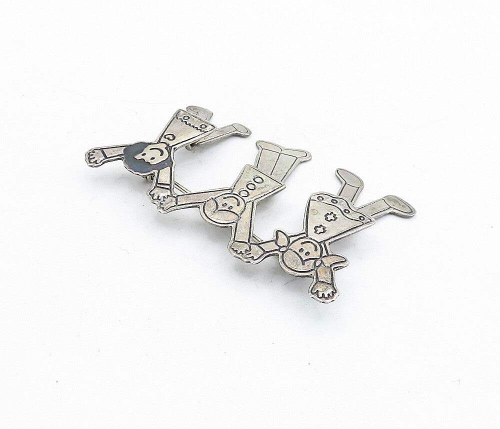 EFS MEXICO 925 Silver  Vintage Happy Children Holding Hands Brooch Pin  BP2111