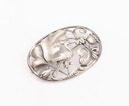 925 Sterling Silver Vintage Brooch Pin SWEDECRAFT Oval Antique Floral  BP10789