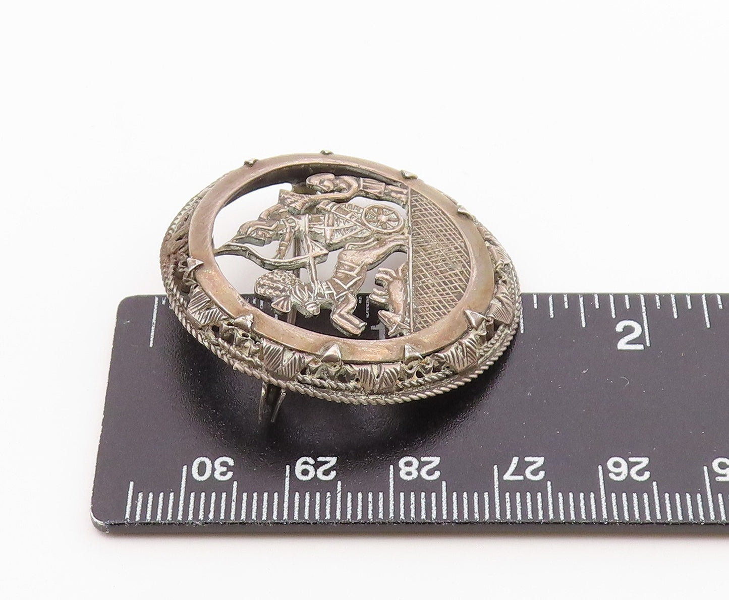 MIDDLE EAST 925 Sterling Silver  Vintage Horse & Carriage Brooch Pin  BP8426